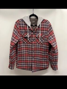 CQR Men's Red Plaid Hooded Flannel Jacket